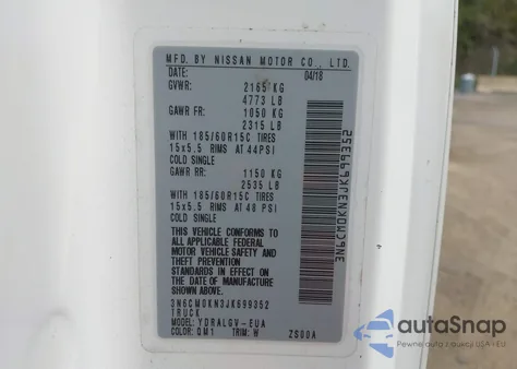 2018 Nissan Nv200 Sv z USA, uszkodzony, nr VIN 3N6CM0KN3JK699352